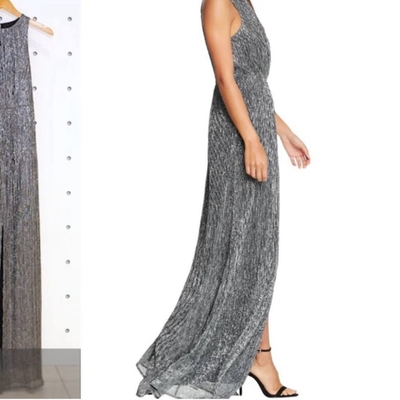 Halston Heritage SLEEVELESS METALLIC MESH GOWN IN ANTIQUE SILVER - Picture 3 of 7